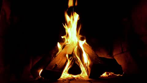 Close-up of a crackling wood fire
